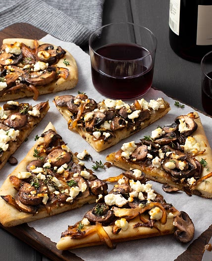 Mushroom, Caramelized Onion, and Goat Cheese Pizza Flatbread