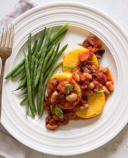 Polenta Rounds with Olive-Tomato Sauce