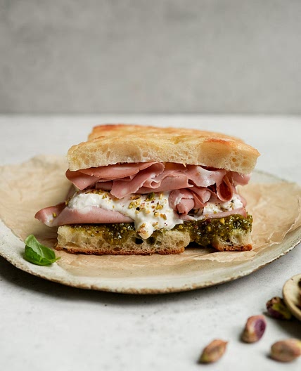 Mortadella Sandwich - With Burrata and Pistachio Pesto!