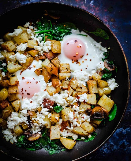 Egg, Mushroom, Potato and Spinach Hash