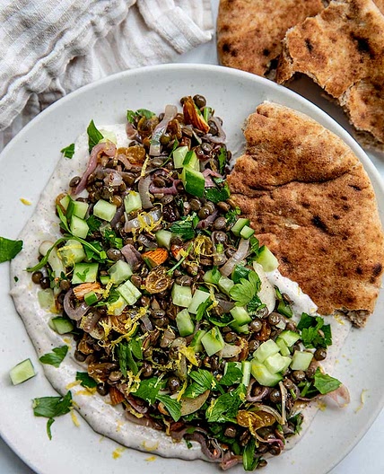 Summer Lentil Salad with Sumac Yogurt Sauce