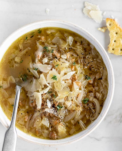 cabbage soup with farro and onion