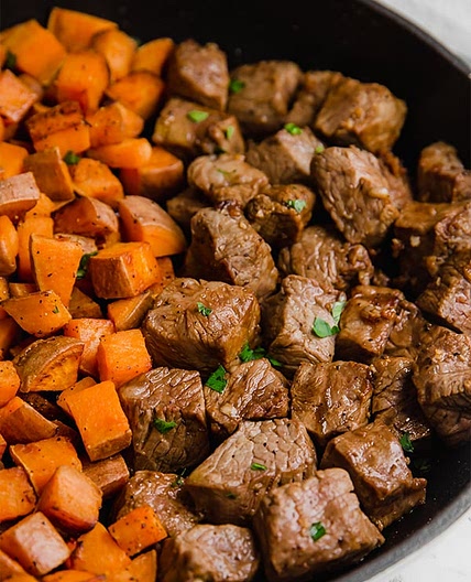 One Pan Steak Bites & Sweet Potatoes