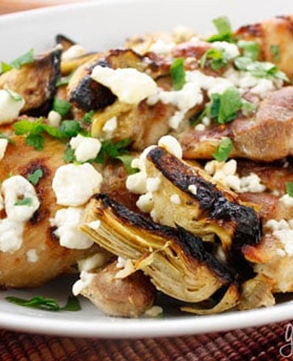 Chicken Thighs with Artichoke Hearts and Feta Cheese