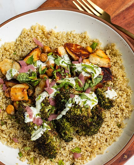 Hot Honey Chickpea and Halloumi Bowl