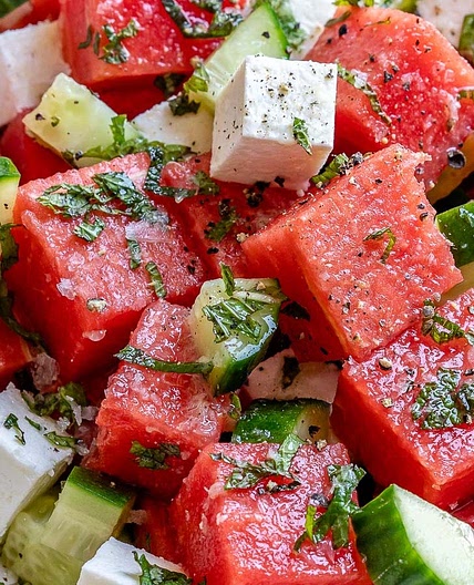 SIMPLE Watermelon + Cucumber + Feta Salad