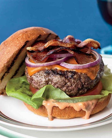 Cheddar BLT Burgers with Tarragon Russian Dressing
