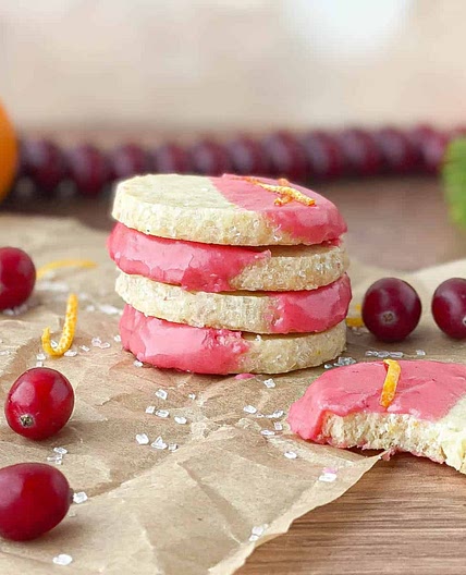 Orange Shortbread Cookies with Cranberry Glaze