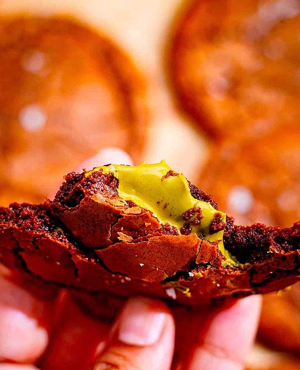 Crinkly Brownie Cookies with Pistachio Cream