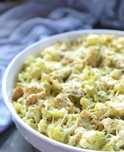 Keto Chicken Pesto Cauliflower Casserole