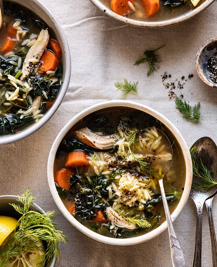 Lemony Garlic Chicken and Orzo Soup