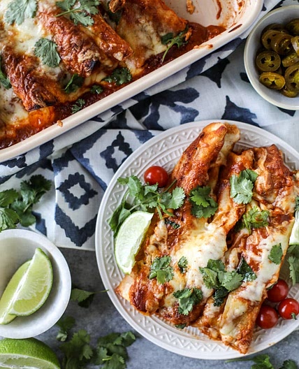 Cheesy Pork Enchiladas with 10 Minute Smoky Enchilada Sauce