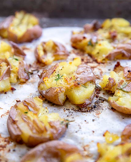 Smashed Potatoes with Garlic and Herbs
