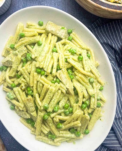Ricotta Pesto Pasta with Peas and Artichokes Recipe