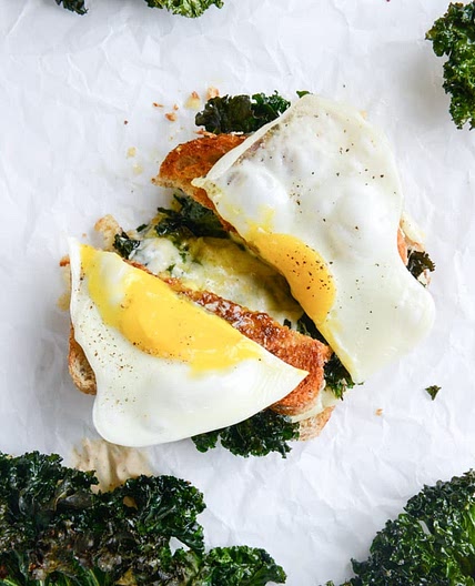 Crispy Kale Grilled Cheese with Fried Eggs