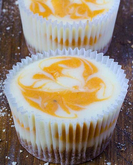 Mini Pumpkin Swirled Cheesecakes