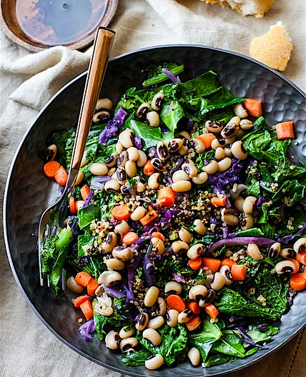 Rainbow Power Greens Salad with Black Eyed Peas