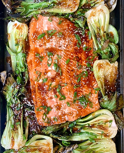Sheet Pan Teriyaki Salmon with Baby Bok Choy
