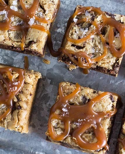 Low FODMAP Mocha Chocolate Chunk Bars with Whiskey Salted Caramel