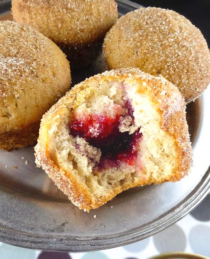 Spelt Doughnut Muffins with Raspberry Jam