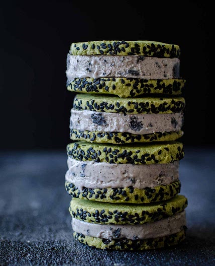 Black Sesame and Green Tea Ice Cream Sandwiches
