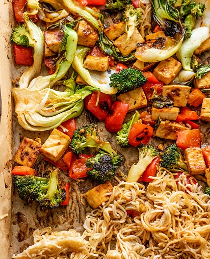 Sheet Pan Maple Soy Glazed Tofu and Noodles