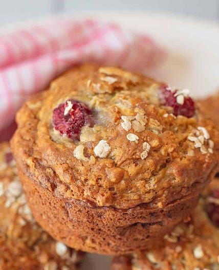 Raspberry Banana White Chocolate Muffins