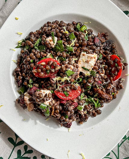 Lentil Salad with beluga lentils, beets and Feta Cheese