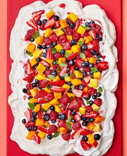 Sheet Pan Pavlova With Berries and Mangoes