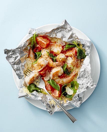 Shrimp Packets with Kale Couscous