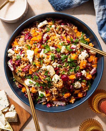 Farro Salad with Butternut Squash, Radicchio, and Blue Cheese