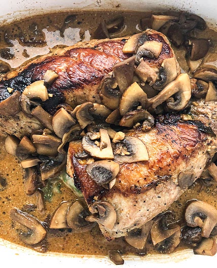 Keto Stuffed Pork Tenderloin with Mushroom Sauce (low carb)