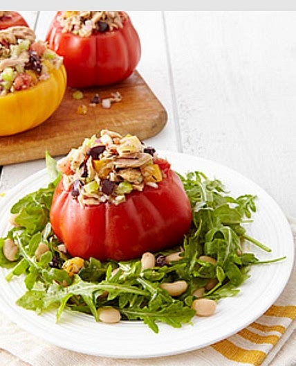 TUNA SALAD-STUFFED TOMATOES WITH ARUGULA