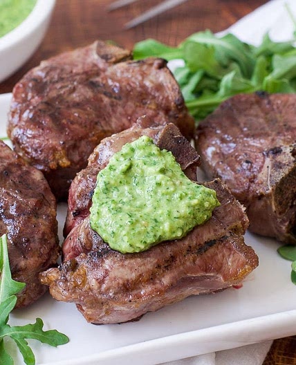 Grilled Lamb Chops with Rosemary-Arugula Pesto