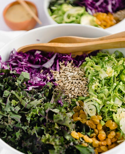 Shaved Brussels Sprouts & Kale Salad with Roasted Shallot Vinaigrette