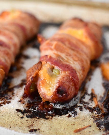 Bacon Wrapped Sausage Stuffed w/ Cheese and Jalapeños
