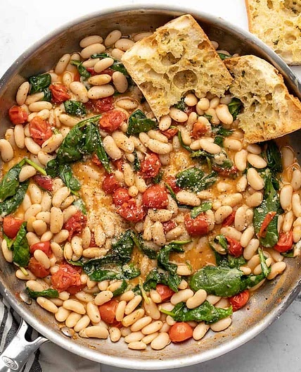 Saucy White Beans with Spinach