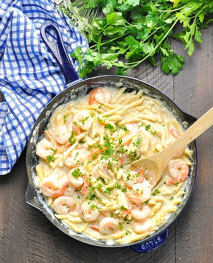 Lightened Up One Skillet Shrimp Alfredo