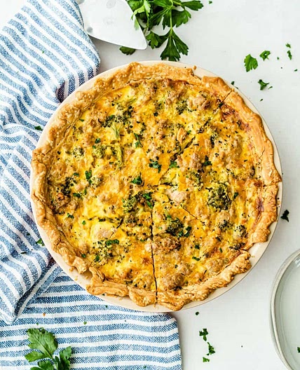 Cheddar Cheese, Broccoli and Sausage Quiche