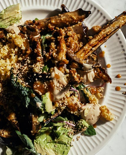 Millet salad with miso eggplant