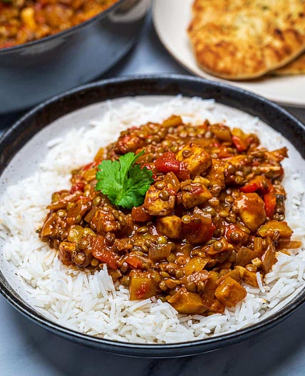 Easy Green Lentil and Halloumi Curry