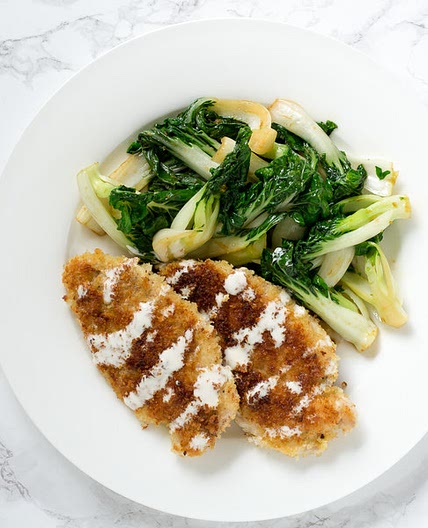 Chicken Katsu with Sautéed Bok Choy & Lemon Mayo