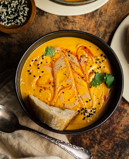 Spicy Sesame Carrot Soup with Red Lentils