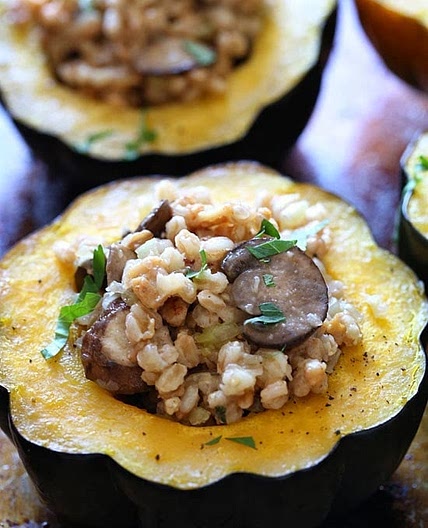 Farro and Sausage Stuffed Roasted Acorn Squash