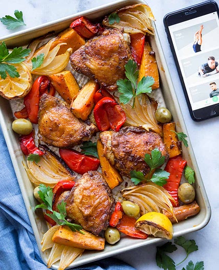Sheet Pan Spanish Chicken, Sweet Potato & Olives