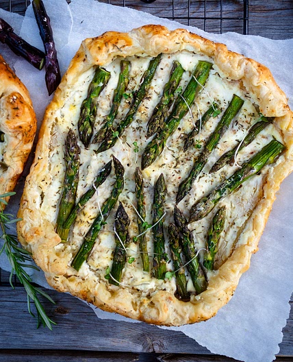 Asparagus Mushrooms and Cheese Galette