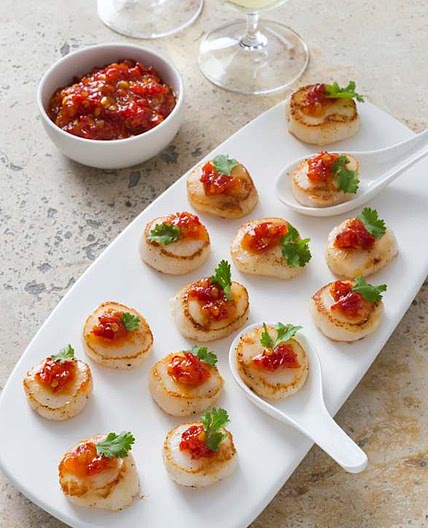 Grilled scallops with chilli jam
