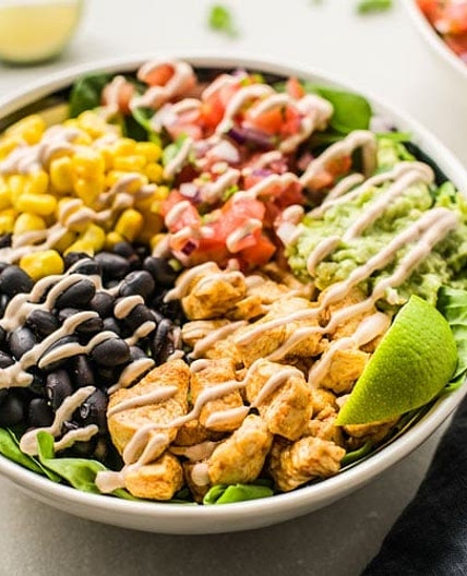 Chicken Burrito Bowl with Fresh Pico de Gallo & Creamy Chipotle Sauce