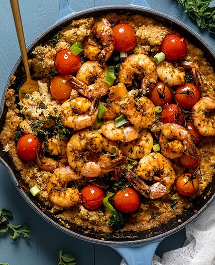 Spicy Cajun Shrimp, Kale + Cauliflower Rice
