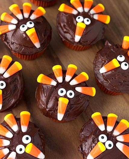 Candy Corn Turkey Thanksgiving Cupcakes